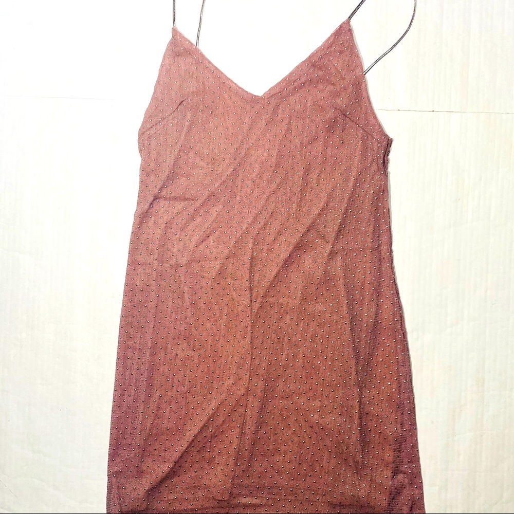 CLEARANCE‼️WYLDR‎ Pale Pink Silver Dots Sheer Spaghetti Strap Mini Dress NWT S